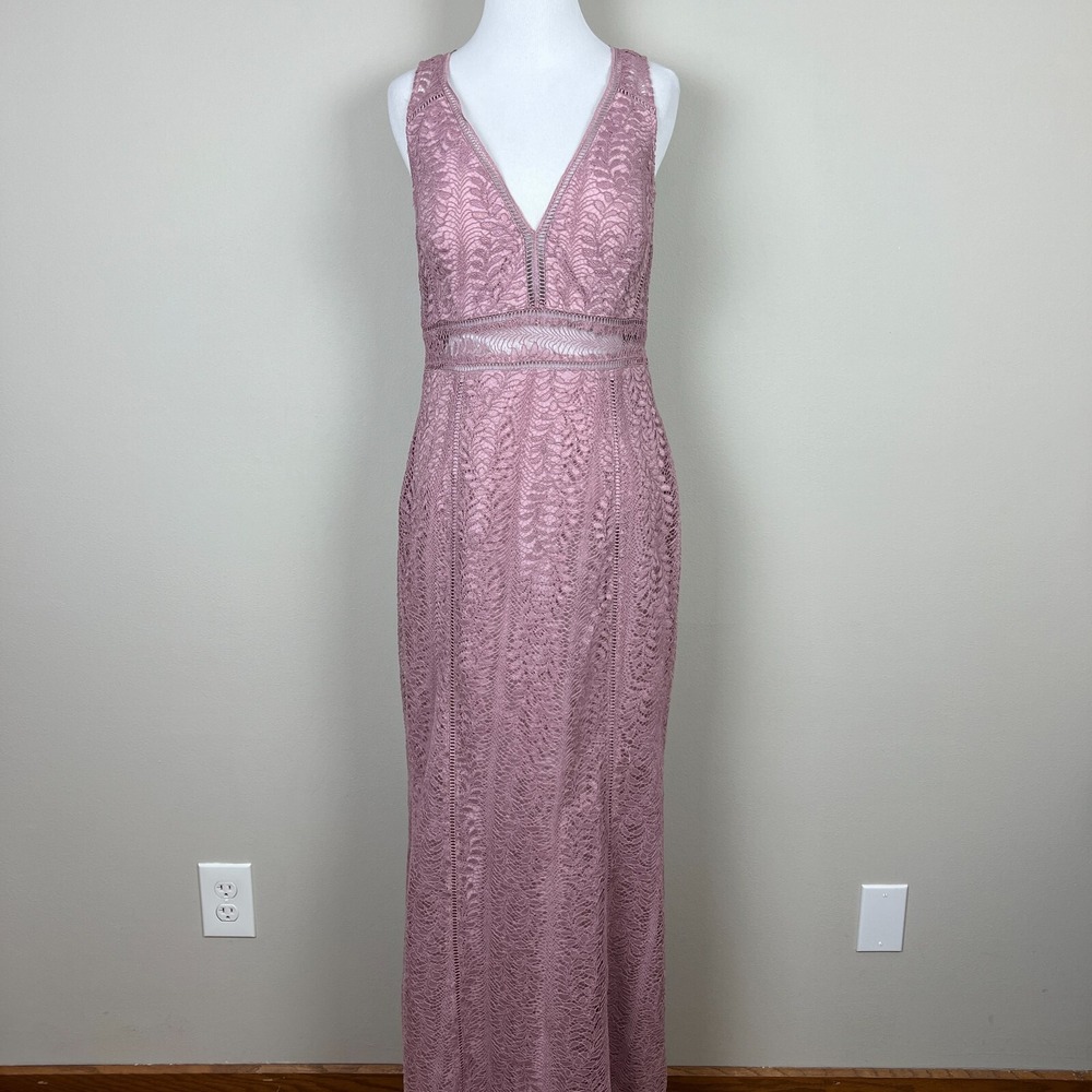 BHLDN Anthropologie Dress XL (M) Mauve Connor Lace Maxi Bridesmaid Evening Train